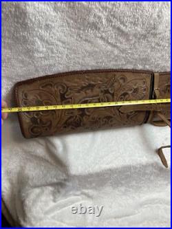 Ornate Vintage Hand Tooled Leather Hunting Rifle/Gun Case 2 pc Leaping Buck Deer