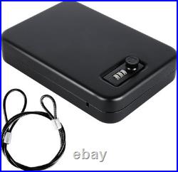 Portable Handgun Gun Case Lock Box with Security Cable, Travel Safe Black