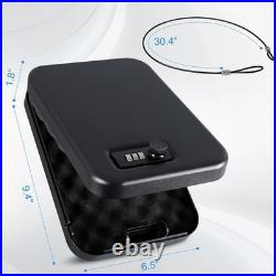 Portable Handgun Gun Case Lock Box with Security Cable, Travel Safe Black