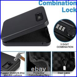 Portable Handgun Gun Case Lock Box with Security Cable, Travel Safe Black