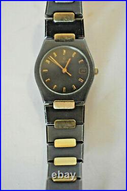 RARE Ladies Concord 18K Gold Gun Metal Black SS Swiss Date Watch with Box