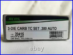 RCBS 20415 3 Die Set. 380 ACP Case Hardened Carbide Unopened SHIPS IMMEDIATELY
