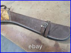 Rare Tiger Motif Vintage Hand-Tooled Mexican Leather 2-Piece Scabbard Case