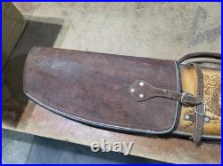 Rare Tiger Motif Vintage Hand-Tooled Mexican Leather 2-Piece Scabbard Case