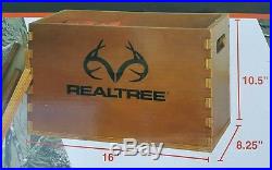 Realtree Large Wooden Ammo Box with Handles Gun Accessory Wood Storage Case Holder