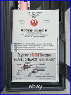Ruger 22 LR 22 Mark II MK678, Plastic Pistol Case WithLock, Manual & New Clip