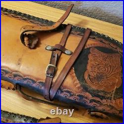SET OF 2 Vintage Leather Ranch Hand Tooled Leather Gun Holster Sheepskin 37