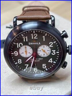 SHINOLA The Runwell Gun Metal Case Green Dial Leather Strap Men's Watch 47mm