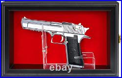 Single Handgun Pistol Revolver Gun Display Case Wall Mount Lockable Black Felt W