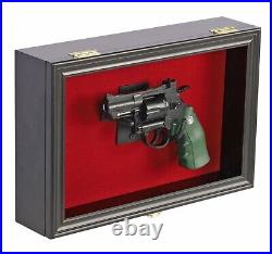Single Handgun Pistol Revolver Gun Display Case Wall Mount Lockable Red Felt