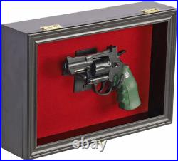 Single Handgun Pistol Revolver Gun Display Case Wall Mount Lockable Red Felt Woo