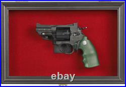 Single Handgun Pistol Revolver Gun Display Case Wall Mount Lockable Red Felt Woo