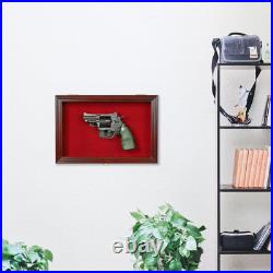 Single Handgun Pistol Revolver Gun Display Case Wall Mount Lockable Red Felt Woo