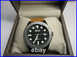 Szanto Vintage Men's Diver Watch 5203 Gun Grey Case/Bezel Black Dial Brown Strap