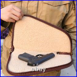 TOURBON Leather Handgun Case Double Pistol Storage Bag Padded Gun Carrier Pouch