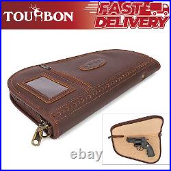 TOURBON Leather Revolver Case Gun Grab Bag Handgun Storage Pistol Protect Pouch