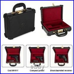 TOURBON Real Leather Gun Case Lockable Pistol Revolver Storage Box Hard Carrier