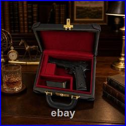 TOURBON Real Leather Gun Case Lockable Pistol Revolver Storage Box Hard Carrier