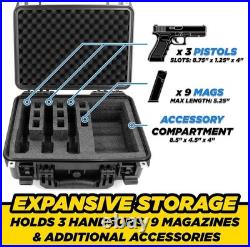 TSA Approved 3 Pistol Case 16 IPX7 Waterproof Handgun Case for 3 Handguns and