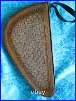 VINTAGE HAND TOOLED LEATHER PISTOL GUN CASE HORSE HEAD FLEECE LINED ZIPS 14 x 7 VINTAGE HAND TOOLED LEATHER PISTOL GUN CASE HORSE HEAD FLEECE LINED ZIPS 14 x 7