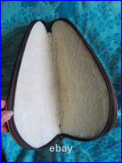 VINTAGE HAND TOOLED LEATHER PISTOL GUN CASE HORSE HEAD FLEECE LINED ZIPS 14 x 7