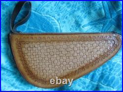 VINTAGE HAND TOOLED LEATHER PISTOL GUN CASE HORSE HEAD FLEECE LINED ZIPS 14 x 7 VINTAGE HAND TOOLED LEATHER PISTOL GUN CASE HORSE HEAD FLEECE LINED ZIPS 14 x 7