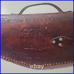 Vintage Beautifully Hand Tooled Leather Long Gun Case, Lined 2 Pc Expandable