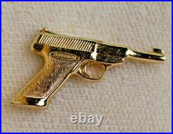 Vintage Browning Handgun Gun Tie Tack Pin Gold Tone in original Case