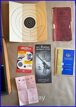 Vintage Colt Woodsman Wood Display Case With Grips And Manuals