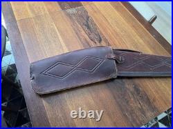 Vintage Fleeced Lined 2 Pc Hinged Case, Long Gun, Riffle, Custom Tooled Leather
