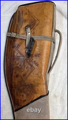 Vintage Hand Tooled Leather Rifle Case 36 Fleece Lined Suede Scabbard Deer Scene