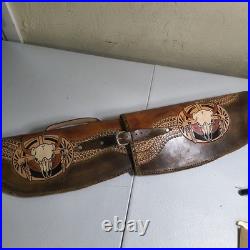 Vintage Hand Tooled Long Horn Skull Leather Rifle/ Shotgun Scabbard / Gun Case