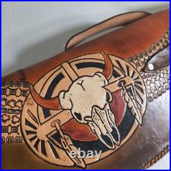 Vintage Hand Tooled Long Horn Skull Leather Rifle/ Shotgun Scabbard / Gun Case