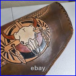 Vintage Hand Tooled Long Horn Skull Leather Rifle/ Shotgun Scabbard / Gun Case