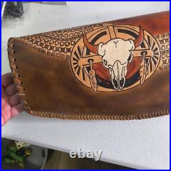 Vintage Hand Tooled Long Horn Skull Leather Rifle/ Shotgun Scabbard / Gun Case