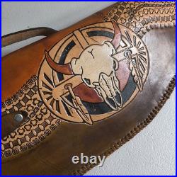 Vintage Hand Tooled Long Horn Skull Leather Rifle/ Shotgun Scabbard / Gun Case