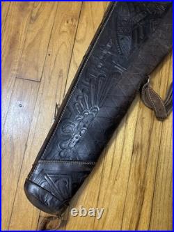 Vintage Hand Tooled Mexican Leather Rifle Scabbard Gun Case Shotgun Antique