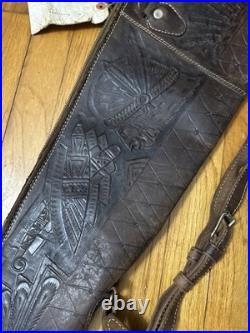 Vintage Hand Tooled Mexican Leather Rifle Scabbard Gun Case Shotgun Antique
