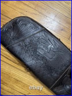 Vintage Hand Tooled Mexican Leather Rifle Scabbard Gun Case Shotgun Antique