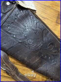 Vintage Hand Tooled Mexican Leather Rifle Scabbard Gun Case Shotgun Antique