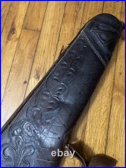 Vintage Hand Tooled Mexican Leather Rifle Scabbard Gun Case Shotgun Antique