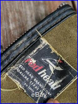 Vintage Soft Red Head Green Suede Pistol Gun Hand Gun Case 13.5 X 6.5 Zipped Up