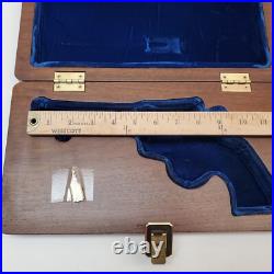 Vintage Walnut Revolver Case w Key Presto 2442 Blue Velvet Liner Gun Box Display