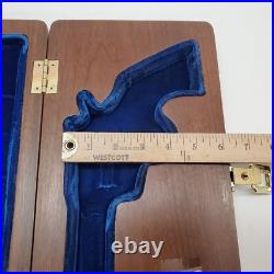 Vintage Walnut Revolver Case w Key Presto 2442 Blue Velvet Liner Gun Box Display