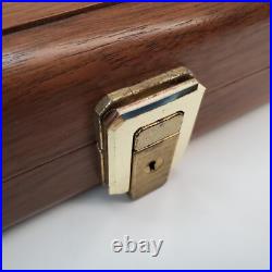 Vintage Walnut Revolver Case w Key Presto 2442 Blue Velvet Liner Gun Box Display