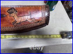 Vintage deer BUCK 46 Shotgun Case Brown Leather Hand Tooled Gun Rifle Hunting