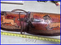 Vintage deer BUCK 46 Shotgun Case Brown Leather Hand Tooled Gun Rifle Hunting