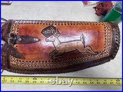Vintage deer BUCK 46 Shotgun Case Brown Leather Hand Tooled Gun Rifle Hunting