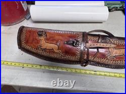 Vintage deer BUCK 46 Shotgun Case Brown Leather Hand Tooled Gun Rifle Hunting