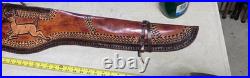 Vintage deer BUCK 46 Shotgun Case Brown Leather Hand Tooled Gun Rifle Hunting